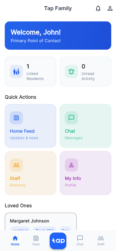 Tap Family family home dashboard screenshot