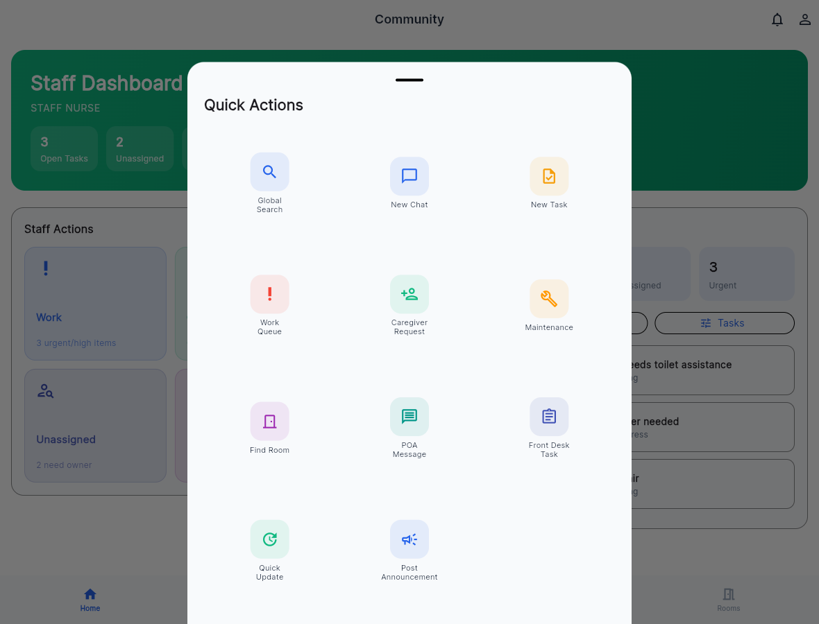 Tap Family staff quick actions screenshot